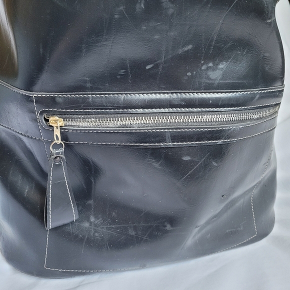Quality Lg Black Leather Top Load Carry All Travel Bag Vtg Aero Zippers OOAK - Picture 3 of 16